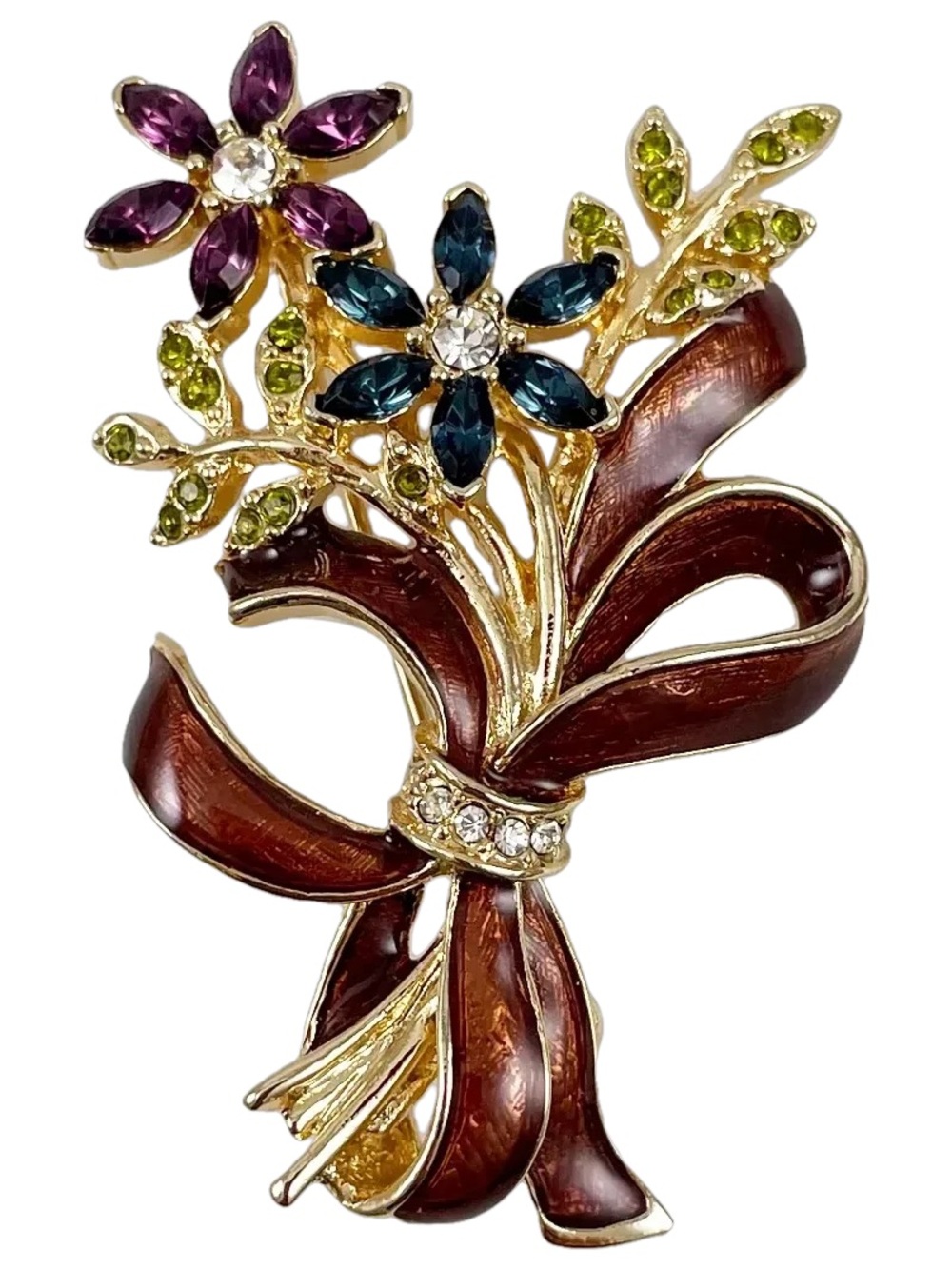 Monet Rhinestone & Enamel Floral Bouquet Brooch.